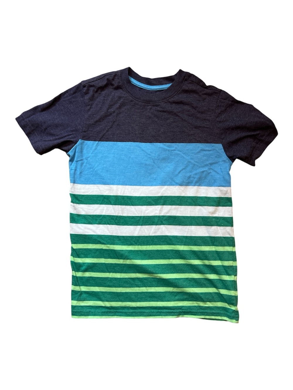 Cat & Jack Boys M 8/10 Striped Colorblock Short Sleeve T-Shirt Blue Green